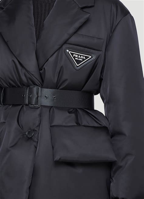 prada black jacket with belt|Prada nylon full zip jacket.